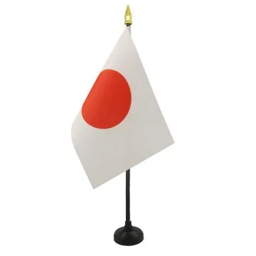 DRAPEAU DE TABLE JAPON 15x10cm - PETIT DRAPEAUX DE BUREAU JAPONAIS 10 x 15 cm pointe dorée