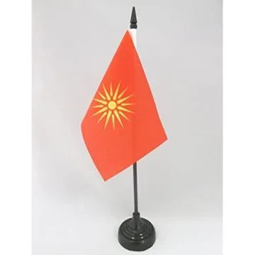 DRAPEAU DE TABLE MACÉDOINE ANCIEN 15x10cm - PETIT DRAPEAUX DE BUREAU MACÉDONIEN 10 x 15 cm