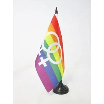 DRAPEAU DE TABLE ARC-EN-CIEL DOUBLE VENUS GRAND 21x14cm - PETIT DRAPEAUX DE BUREAU GAY - RAINBOW - ARC EN CIEL 14 x 21 cm