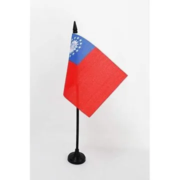 DRAPEAU DE TABLE BIRMANIE ANCIEN 15x10cm - PETIT DRAPEAUX DE BUREAU BIRMAN 10 x 15 cm