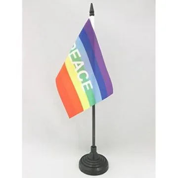 DRAPEAU DE TABLE ARC-EN-CIEL PEACE 15x10cm - PETIT DRAPEAUX DE BUREAU PAIX RAINBOW 10 x 15 cm