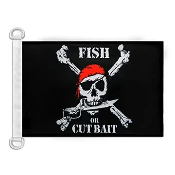 Pavillon nautique Pirate Bandana Fish or Cut Bait 45x30 cm Anneaux Plastiques