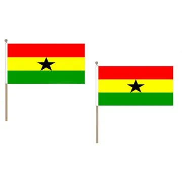 DRAPEAU GHANA 45x30cm HAMPE en bois - LOT DE 10 DRAPEAUX GHANÍ?EN  30 x 45 cm