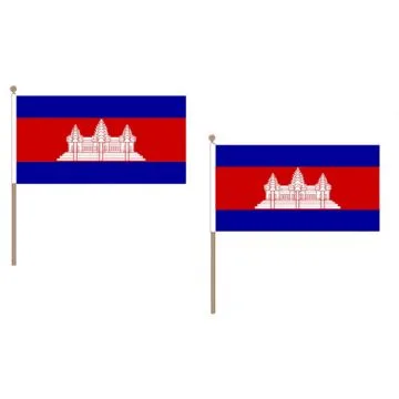 DRAPEAU CAMBODGE 45x30cm HAMPE en bois - LOT DE 10 DRAPEAUX CAMBODGIEN 30 x 45 cm