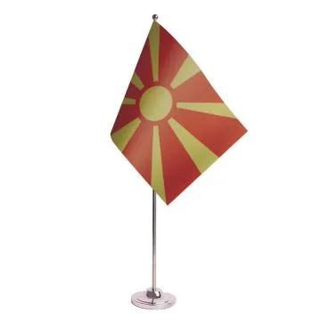 DRAPEAU DE TABLE prestige MACÉDOINE 22x15cm en SATIN - GRAND DRAPEAUX DE BUREAU MACÉDONIEN 15 x 22 cm
