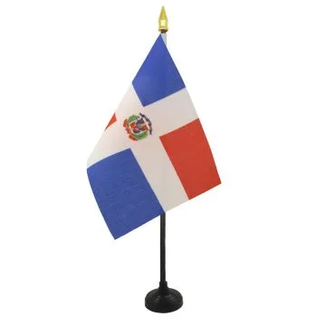 DRAPEAU DE TABLE RÍ?PUBLIQUE DOMINICAINE 15x10cm - PETIT DRAPEAUX DE BUREAU DOMINICAIN 10 x 15 cm pointe dorée