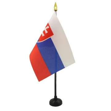 DRAPEAU DE TABLE SLOVAQUIE 15x10cm - PETIT DRAPEAUX DE BUREAU SLOVAQUE 10 x 15 cm pointe dorée