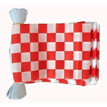 Guirlande 12 mètres 20 Drapeaux Damier Rouge et blanc 45x30 cm - Drapeau à damiers 30 x 45 cm