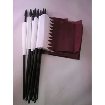 DRAPEAU QATAR 15x10cm avec HAMPE - LOT DE 10 DRAPEAUX QATARIEN 10 x 15 cm