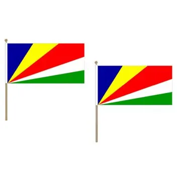 DRAPEAU SEYCHELLES 45x30cm HAMPE en bois - LOT DE 10 DRAPEAUX SEYCHELLOIS 30 x 45 cm