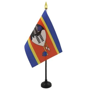 DRAPEAU DE TABLE SWAZILAND 15x10cm - PETIT DRAPEAUX DE BUREAU SWAZI 10 x 15 cm pointe dorée
