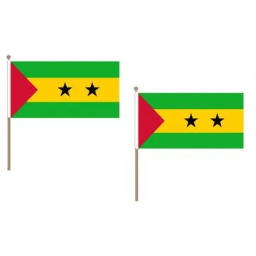 DRAPEAU SAO TOMÍ? 45x30cm HAMPE en bois - LOT DE 10 DRAPEAUX SANTOMÍ?EN 30 x 45 cm