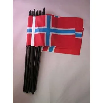 DRAPEAU NORVÈGE 15x10cm avec HAMPE - LOT DE 10 DRAPEAUX NORVÉGIEN 10 x 15 cm