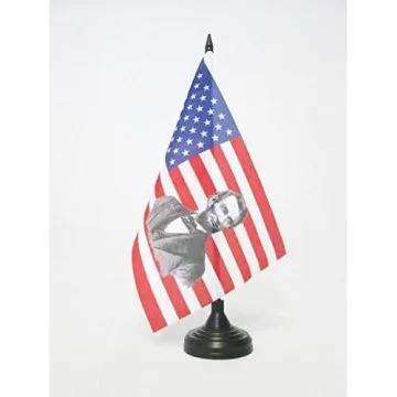 DRAPEAU DE TABLE ETATS-UNIS AVEC ABRAHAM LINCOLN 21x14cm - PETIT DRAPEAUX DE BUREAU AMÍ?RICAIN HISTORIQUE 14 x 21 cm