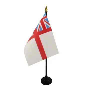 DRAPEAU DE TABLE MARINE MILITAIRE BRITANNIQUE 15x10cm - PETIT DRAPEAUX DE BUREAU ROYAL NAVY WHITE ENSIGN - PAVILLON SAINT GEORGES 10 x 15 cm pointe dorée