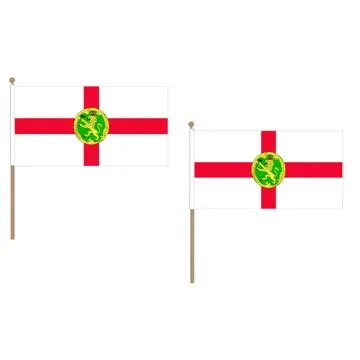 DRAPEAU AURIGNY 45x30cm HAMPE en bois - LOT DE 10 DRAPEAUX Í?LE ANGLO-NORMANDE DE ALDERNEY 30 x 45 cm