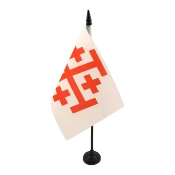 DRAPEAU DE TABLE ORDRE DU SAINT-SÉPULCRE DE JÉRUSALEM 21x14cm - PETIT DRAPEAUX DE BUREAU CHRÉTIEN 14 x 21 cm