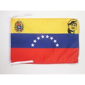 DRAPEAU VENEZUELA AVEC HUGO CHAVEZ 45x30cm - PAVILLON VENEZUELIEN 30 x 45 cm haute qualité