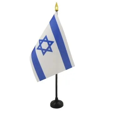 DRAPEAU DE TABLE ISRAÍ?L 15x10cm - PETIT DRAPEAUX DE BUREAU ISRAÍ?LIEN 10 x 15 cm pointe dorée