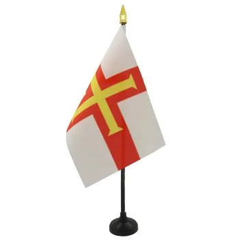 DRAPEAU DE TABLE GUERNESEY 15x10cm - PETIT DRAPEAUX DE BUREAU ANGLAIS 10 x 15 cm pointe dorée