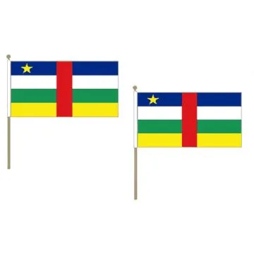 DRAPEAU CENTRAFRIQUE 45x30cm HAMPE en bois - LOT DE 10 DRAPEAUX CENTRAFRICAIN 30 x 45 cm