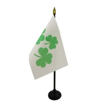 DRAPEAU DE TABLE TRÈFLE IRLANDAIS SHAMROCK 15x10cm - PETIT DRAPEAUX DE BUREAU DE L\'IRLANDE 10 x 15 cm pointe dorée