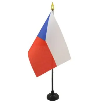 DRAPEAU DE TABLE RÍ?PUBLIQUE TCHÍ?QUE 15x10cm - PETIT DRAPEAUX DE BUREAU TCHÍ?QUE 10 x 15 cm pointe dorée