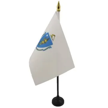 DRAPEAU DE TABLE MASSACHUSETTS 15x10cm - PETIT DRAPEAUX DE BUREAU ETAT AMÉRICAIN - USA - ETATS-UNIS 10 x 15 cm pointe dorée