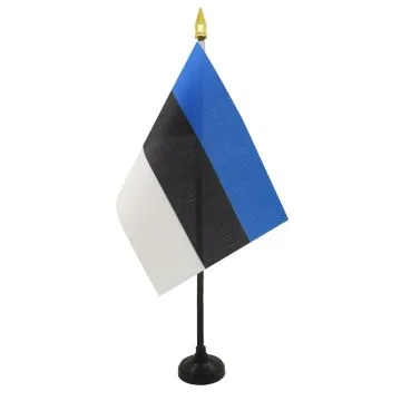 DRAPEAU DE TABLE ESTONIE 15x10cm - PETIT DRAPEAUX DE BUREAU ESTONIEN 10 x 15 cm pointe dorée