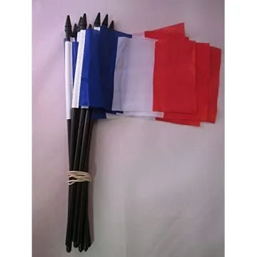 DRAPEAU FRANCE 15x10cm avec HAMPE - LOT DE 10 DRAPEAUX FRANÇAIS 10 x 15 cm