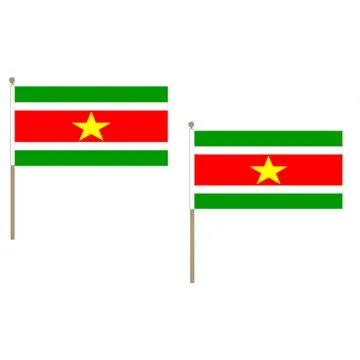 DRAPEAU SURINAME 45x30cm HAMPE en bois - LOT DE 10 DRAPEAUX SURINAMIEN 30 x 45 cm