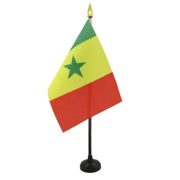DRAPEAU DE TABLE SÉNÉGAL 15x10cm - PETIT DRAPEAUX DE BUREAU SÉNÉGALAIS 10 x 15 cm pointe dorée