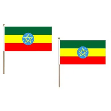 DRAPEAU ETHIOPIE 45x30cm HAMPE en bois - LOT DE 10 DRAPEAUX ETHIOPIEN 30 x 45 cm