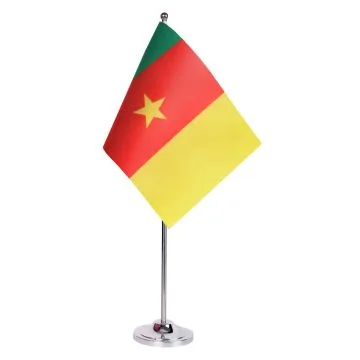 DRAPEAU DE TABLE prestige CAMEROUN 22x15cm en SATIN - GRAND DRAPEAUX DE BUREAU CAMEROUNAIS 15 x 22 cm