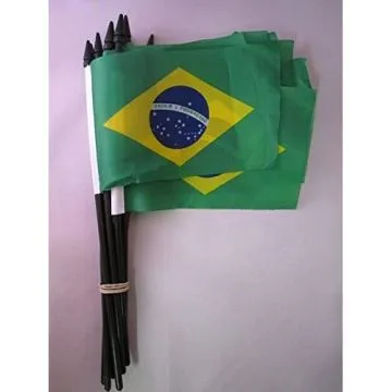 DRAPEAU BRÉSIL 15x10cm avec HAMPE - LOT DE 10 DRAPEAUX BRÉSILIEN 10 x 15 cm