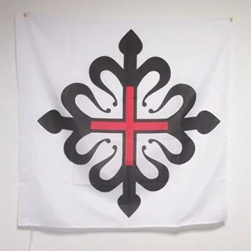 DRAPEAU ORDRE DE MONTESA 90x90cm - DRAPEAU CROIX DE GUEULES FLEUR-DE-LYSÍ?E DE SINOPLE 90 x 90 cm Fourreau pour hampe