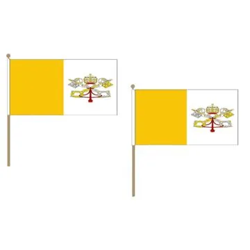DRAPEAU VATICAN 45x30cm HAMPE en bois - LOT DE 10 DRAPEAUX VATICAN 30 x 45 cm