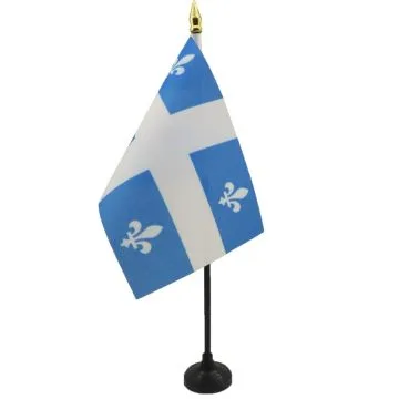 DRAPEAU DE TABLE QUÉBEC 15x10cm - PETIT DRAPEAUX DE BUREAU QUÉBÉCOIS - CANADA 10 x 15 cm pointe dorée
