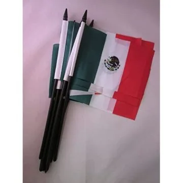 DRAPEAU MEXIQUE 15x10cm avec HAMPE - LOT DE 10 DRAPEAUX MEXICAIN 10 x 15 cm