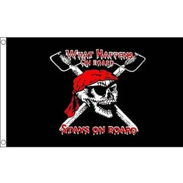 DRAPEAU PIRATE WHAT HAPPENS ON BOARD 150x90cm - DRAPEAU CORSAIRE 90 x 150 cm - DRAPEAUX