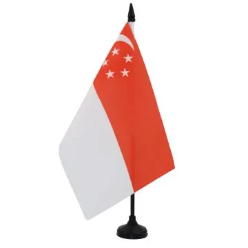 DRAPEAU DE TABLE SINGAPOUR 21x14cm - PETIT DRAPEAUX DE BUREAU SINGAPOURIEN 14 x 21 cm
