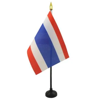 DRAPEAU DE TABLE THAÏLANDE 15x10cm - PETIT DRAPEAUX DE BUREAU THAÏLANDAIS 10 x 15 cm pointe dorée