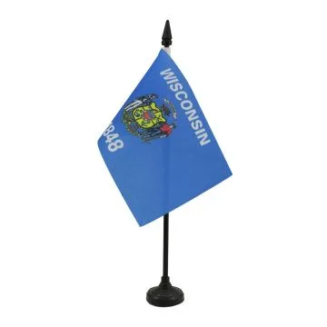 DRAPEAU DE TABLE WISCONSIN 15x10cm - PETIT DRAPEAUX DE BUREAU ETAT AMÉRICAIN - USA - ETATS-UNIS 10 x 15 cm