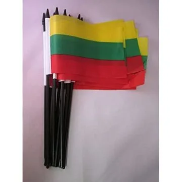 DRAPEAU LITUANIE 15x10cm avec HAMPE - LOT DE 10 DRAPEAUX LITUANIEN 10 x 15 cm