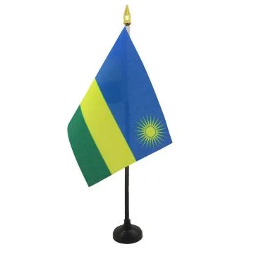 DRAPEAU DE TABLE RWANDA 15x10cm - PETIT DRAPEAUX DE BUREAU RWANDAIS 10 x 15 cm pointe dorée
