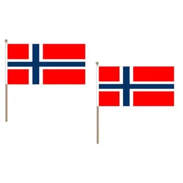 DRAPEAU NORVÍ?GE 45x30cm HAMPE en bois - LOT DE 10 DRAPEAUX NORVÍ?GIEN 30 x 45 cm