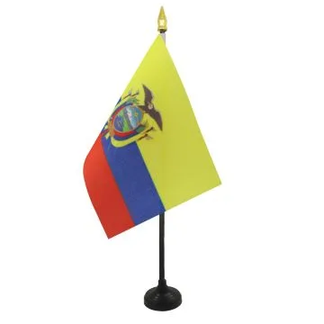 DRAPEAU DE TABLE EQUATEUR 15x10cm - PETIT DRAPEAUX DE BUREAU ÉQUATORIEN 10 x 15 cm pointe dorée