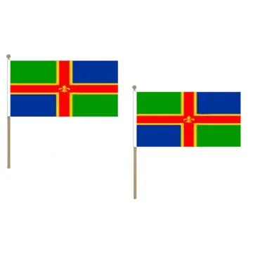 DRAPEAU COMTÍ? DE LINCOLNSHIRE 45x30cm HAMPE en bois - LOT DE 10 DRAPEAUX COUNTY OF LINCS. - ANGLETERRE 30 x 45 cm