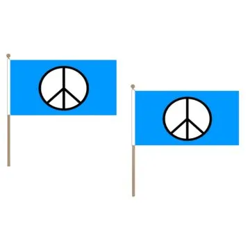 DRAPEAU SYMBOLE PAIX BLEU 45x30cm HAMPE en bois - LOT DE 10 DRAPEAUX PEACE 30 x 45 cm