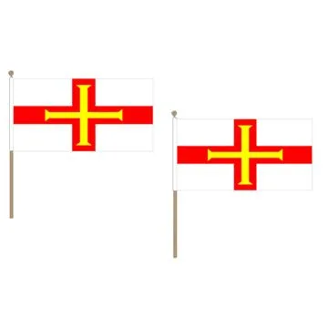 DRAPEAU GUERNESEY 45x30cm HAMPE en bois - LOT DE 10 DRAPEAUX ANGLAIS 30 x 45 cm